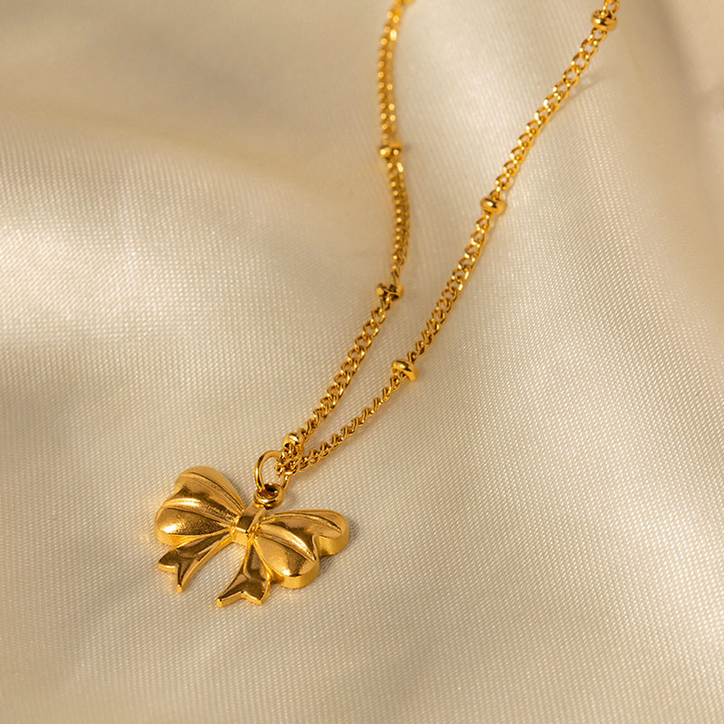 Wholesale 18k Gold Plated Stainless Steel Bead Chain Butterfly Pendant Necklace