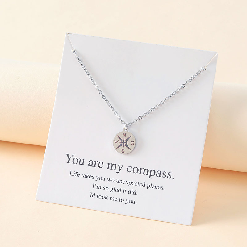 Wholesale Stainless Steel Laser Engraved Compass Graduation Season Pendant Necklace