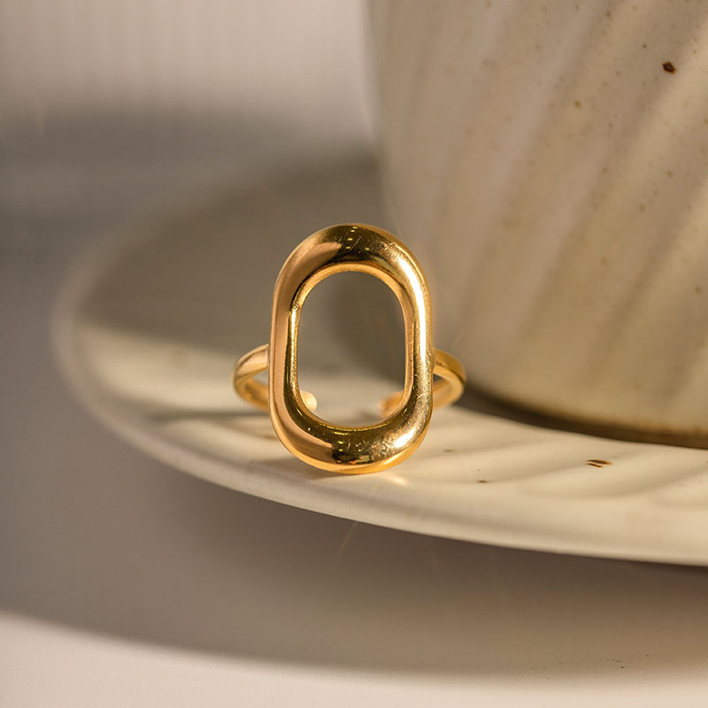 Fashion 18k Gold Openwork Geometric Rectangular Stainless Steel Ring Distributors