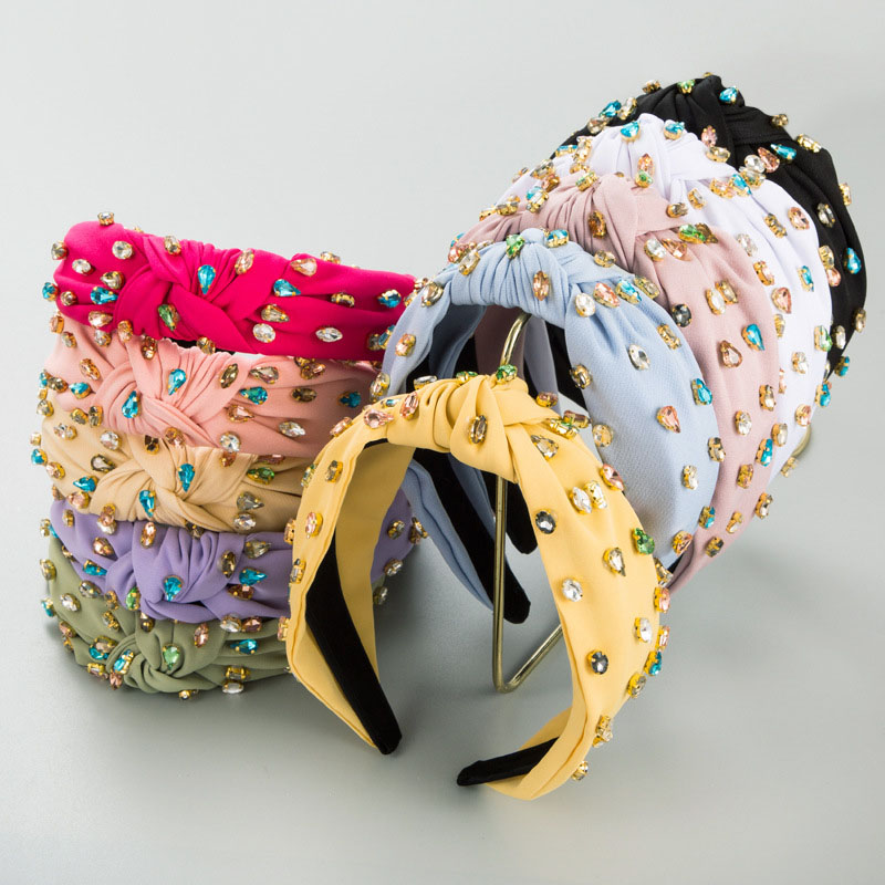 Wholesale Fabric Full Of Diamonds Knotted Multi-color Fashion Wide Edge Headband