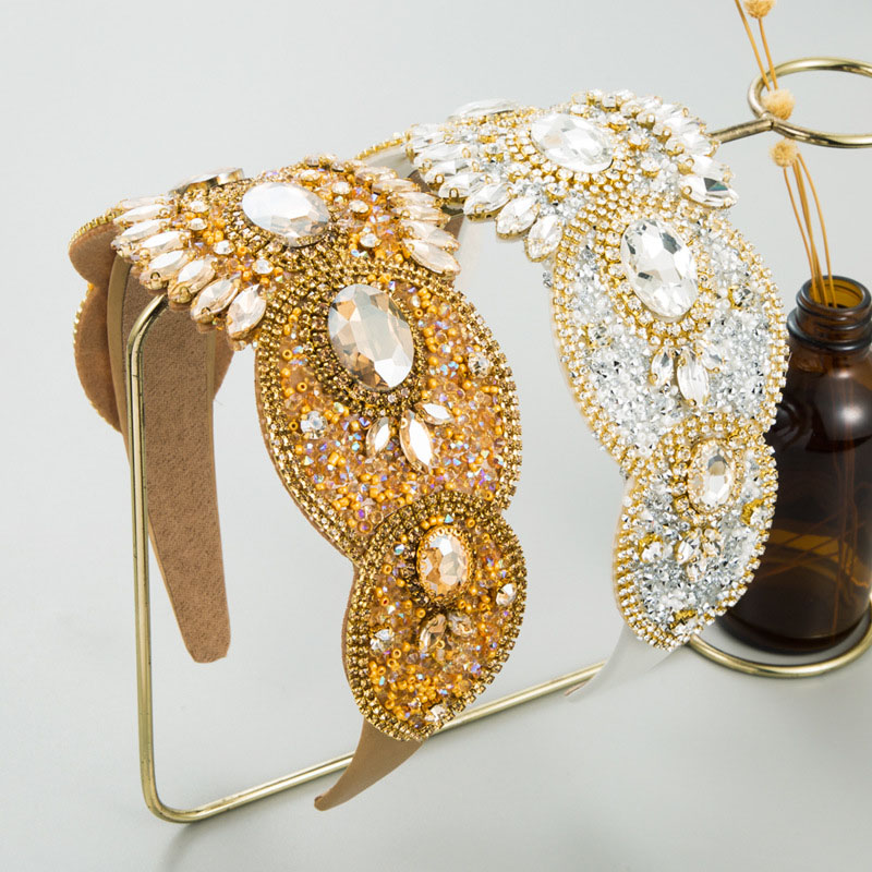 Wholesale French Retro Light Luxury Heavy Rhinestone Wide Headband