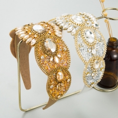Wholesale French Retro Light Luxury Heavy Rhinestone Wide Headband