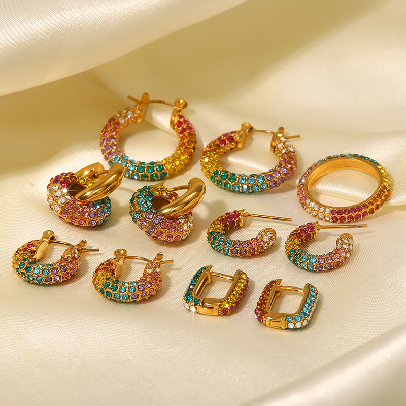 Gold-plated Seven-color Full Of Diamonds Gold Earrings Hoop Suppliers