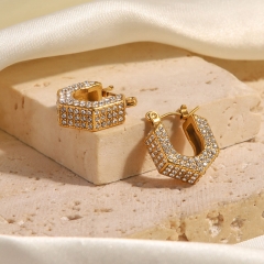 French Light Luxury 18k Gold Geometric Set White Diamond Titanium Steel Hollow Earrings Suppliers