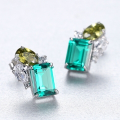 Wholesale Emerald Gemstone S925 Silver Stud Earrings