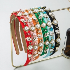 Fashion With Diamonds And Pearls Baroque Bright Color Fabric Simple Korean Version Of Fine Edge Headband Suppliers