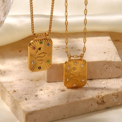 Vintage 18k Gold Plated Stainless Steel Square Set Diamond Snake Pendant Necklace Suppliers
