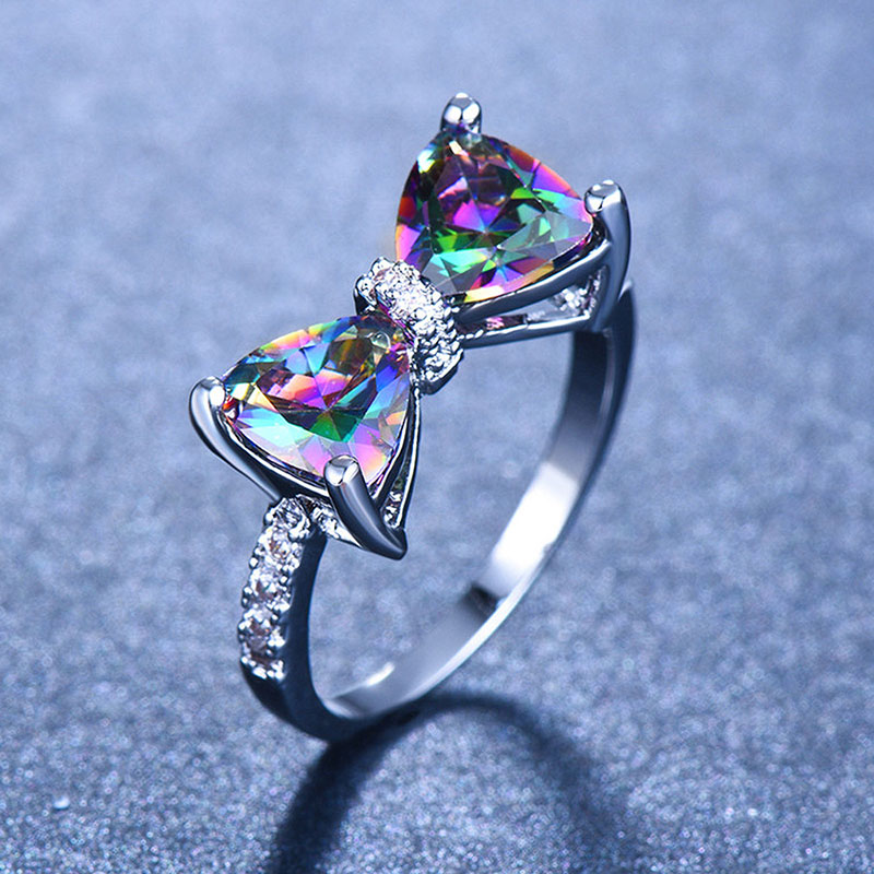 Wholesale Colorful Treasure Luxury Bow Zirconia Ring
