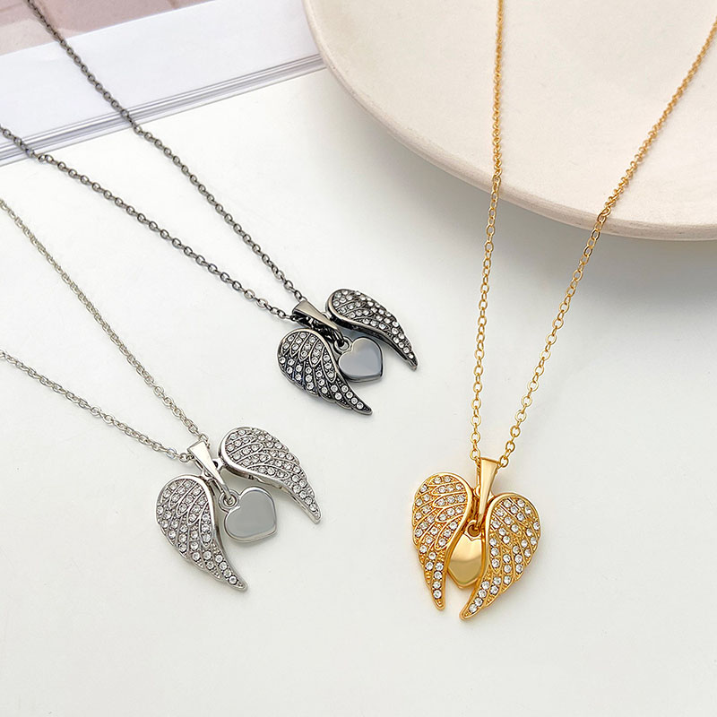 Wholesale Diamond Set Love Fashion Angel Wings Thanksgiving Mother's Day Pendant Necklace