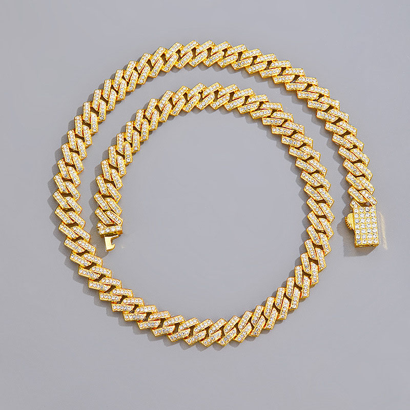 Full Diamond 9.5mm Strip Cuban Chain Simple Hip Hop Necklace Suppliers