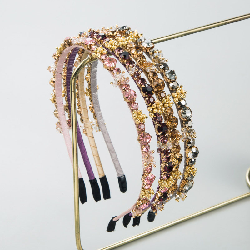 Korean Fashion Crystal Rhinestone French Elegant Fine Edge Pink Hair Band Suppliers