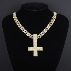 Exaggerated Full Diamond Luxury Inverted Cross Pendant Necklace Suppliers