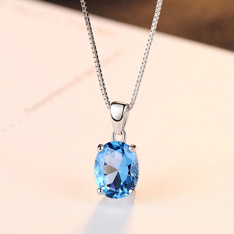 Wholesale Blue Topaz Pendant Box Chain Simple 925 Silver Necklace