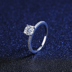 Wholesale Moissanite Diamond Sterling Silver 925 Korean Fashion Simple Four Claw Round Ring