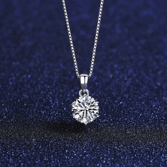 Wholesale S925 Silver 1 Carat Moissanite Simple Six Claw Pendant Necklace