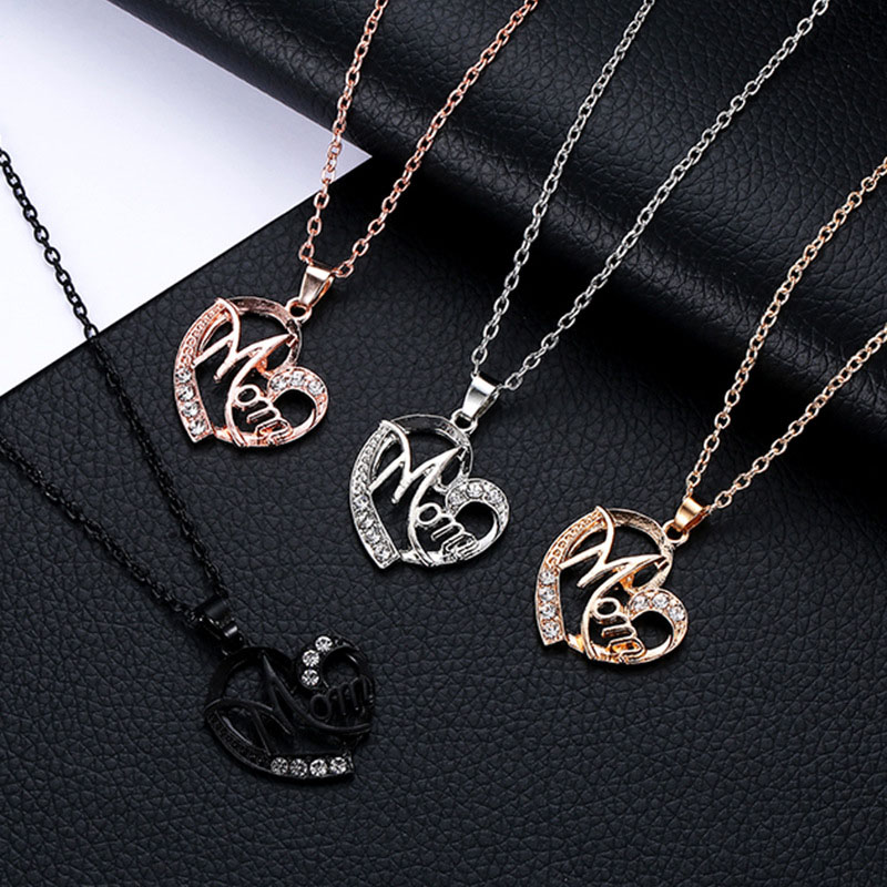 Wholesale Creative Mom Love Heart With Diamond Pendant Necklace