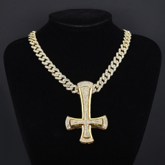 Hip Hop With Diamonds Inverted Cross Pendant Rock Necklace Suppliers