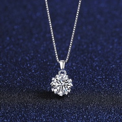 Wholesale 1 Carat Moissanite Diamond Pendant S925 Silver Simple Box Chain Six Claw Necklace