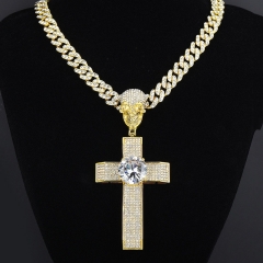 Diamond Encrusted Vintage Hip-hop Skull Domination Cross Pendant Necklace Suppliers
