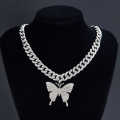 Butterfly Full Diamond Fashion Cuban Chain Necklace Suppliers