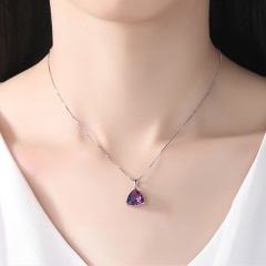 Wholesale Red Tourmaline Pendant Synthetic Gemstone Simple Fashion 925 Sterling Silver Necklace