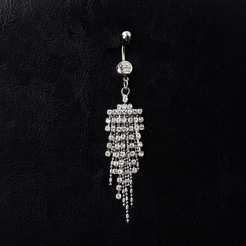 Stainless Steel Pierced Long Tassel With Diamond Belly Button Ring Suppliers