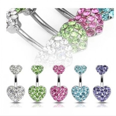 316 Alloy With Diamonds Double Heart-shaped Navel Ring Navel Studs Suppliers