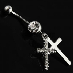 Body Piercing Double Cross With Diamond Belly Button Ring Suppliers