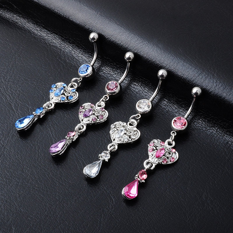 Pierced Diamond Heart Shaped Drop Pendant Belly Button Studs Suppliers