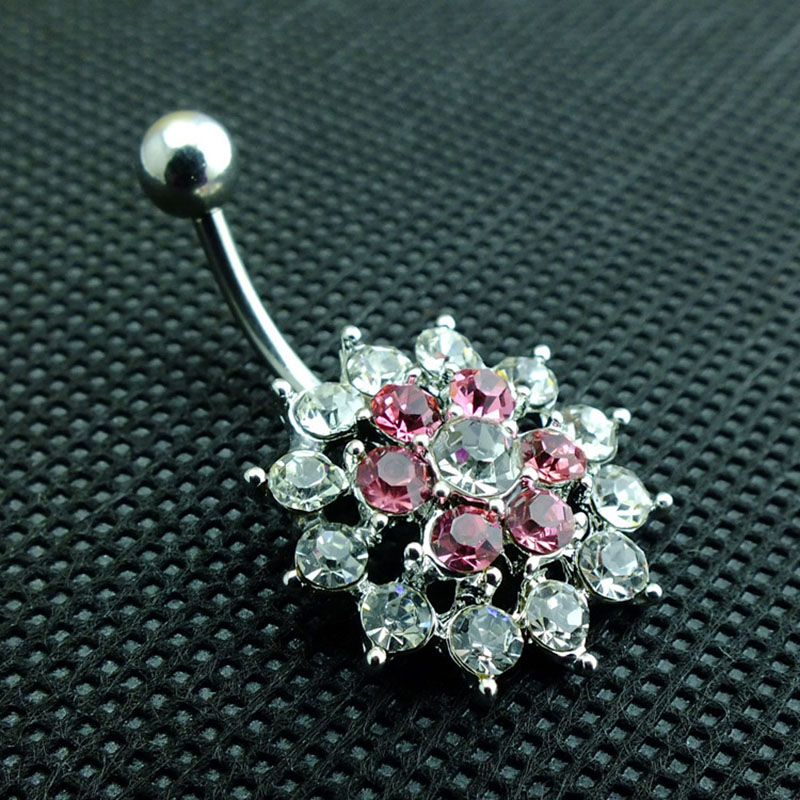 Pierced Hollow Round Navel Studs Alloy With Diamonds Navel Buckle Suppliers