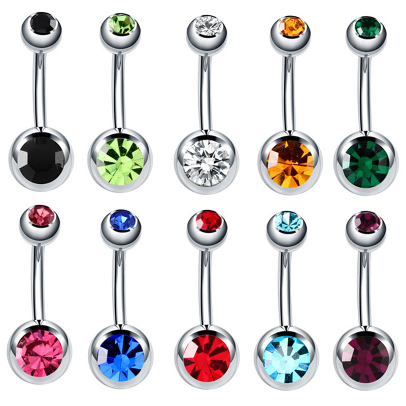 316 Stainless Steel Navel Ring Double Diamond Thick Rod Navel Stud Earrings Suppliers