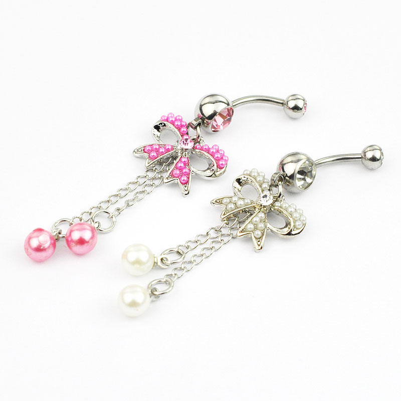 Pierced Bow Pendant Pearl Belly Button Ring Suppliers