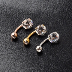 Fashion Simple Piercing Electroplated Stainless Steel Zirconia Double Diamond Navel Ring Vendors
