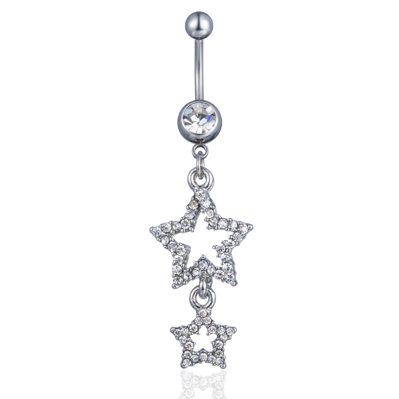 Pierced And Diamond Pendant Belly Button Ring With Pentagram Suppliers