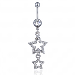 Pierced And Diamond Pendant Belly Button Ring With Pentagram Suppliers
