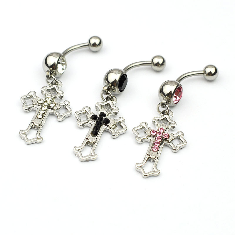 Pierced Rhinestone Cross Belly Button Ring Suppliers