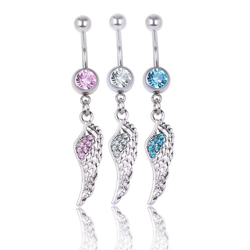 Diamond Pierced Feather Wings Navel Studs Suppliers