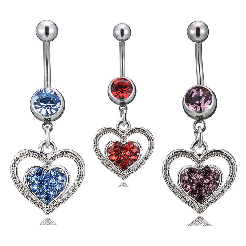 Pierced Heart-shaped Alloy Pendant Belly Button Ring With Diamonds Vendors