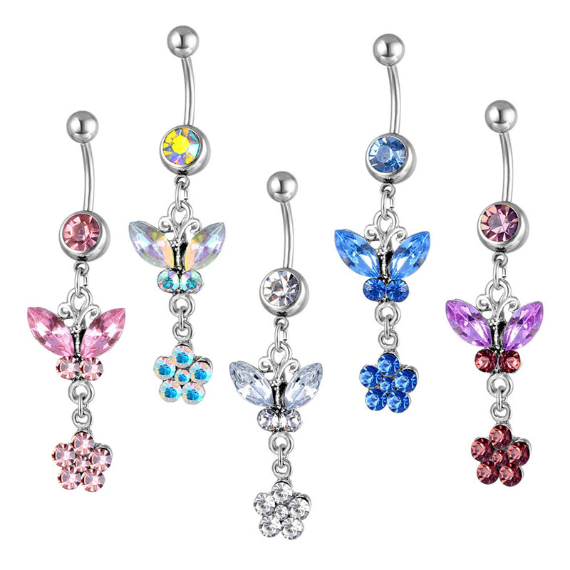 Multi-color Butterfly Flower Belly Button Ring Fashion Piercing Navel Studs Suppliers