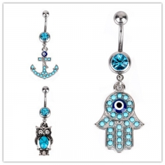 Turquoise-set Diamond Owl Buddha Hand Combination Set Belly Button Ring Suppliers