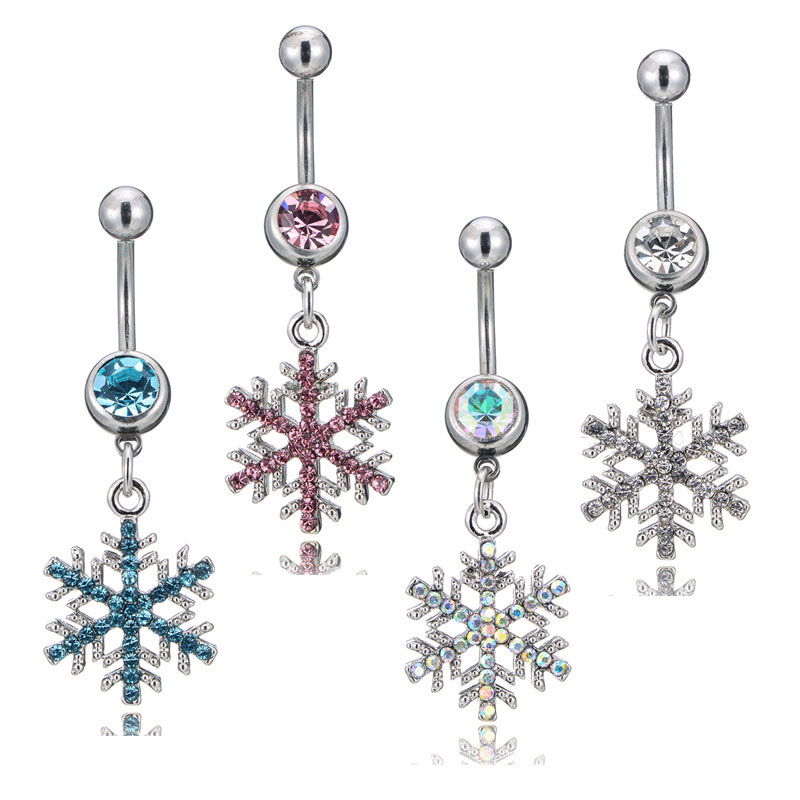 Pierced And Diamond Studded Snowflake Belly Button Ring Vendors