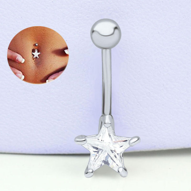 Pierced Medical Steel Pentagram Zirconia Belly Button Ring Suppliers