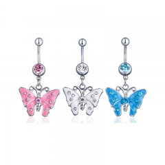 Diamond Encrusted Butterfly Navel Studs With Oil Dripping Suppliers
