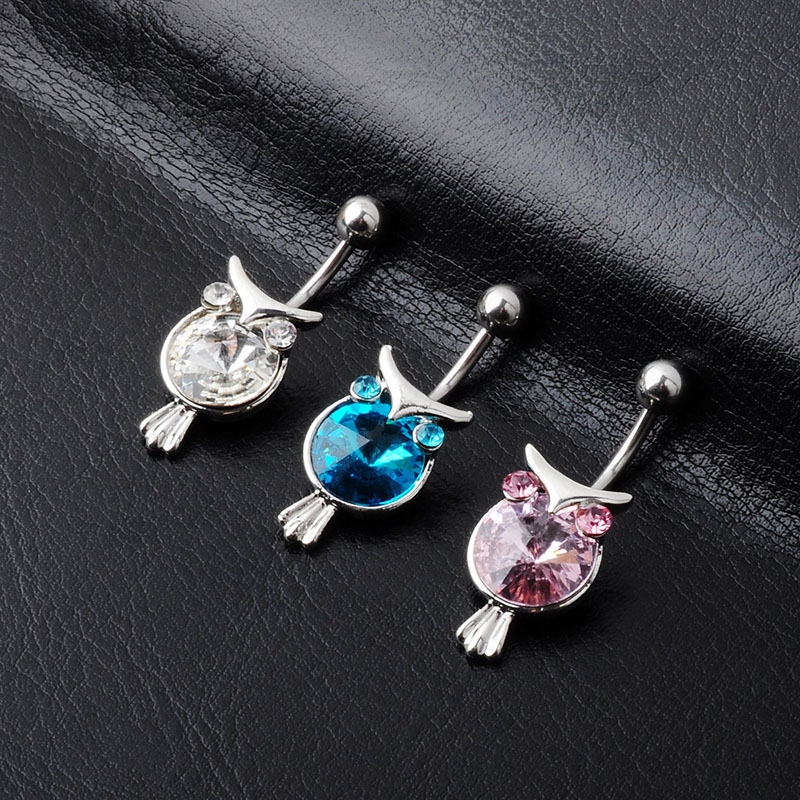 Tri-color Crystal Owl Belly Button Ring Suppliers