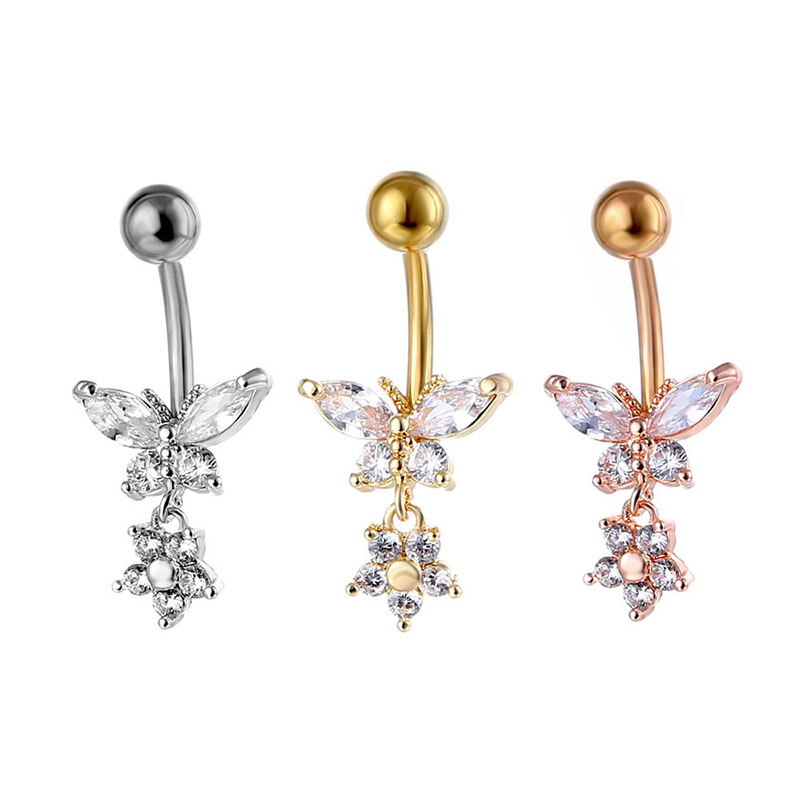 Pierced Zirconia Butterfly Petal Navel Studs Vendors