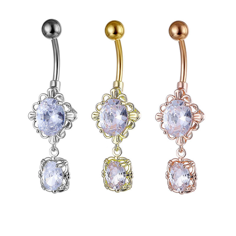 Pierced Floral Oval Zircon Belly Button Ring Vendors