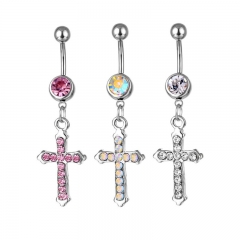 Stainless Steel Cross Pendant Belly Button With Diamonds Vendors