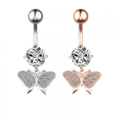 Pierced Butterfly And Zirconia Belly Button Ring Vendors