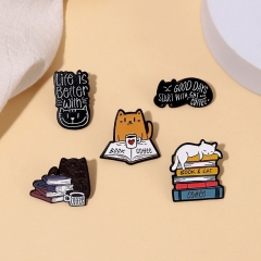 Cute Book Cat Backpack Metal Pin Distributor
