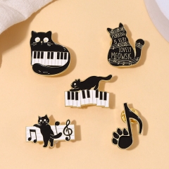 Cartoon Cute Black Cat Piano Notes Alloy Brooch Distributor